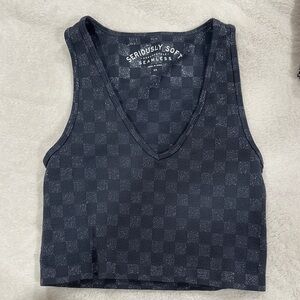 Seamless Black Checkered Women's Top